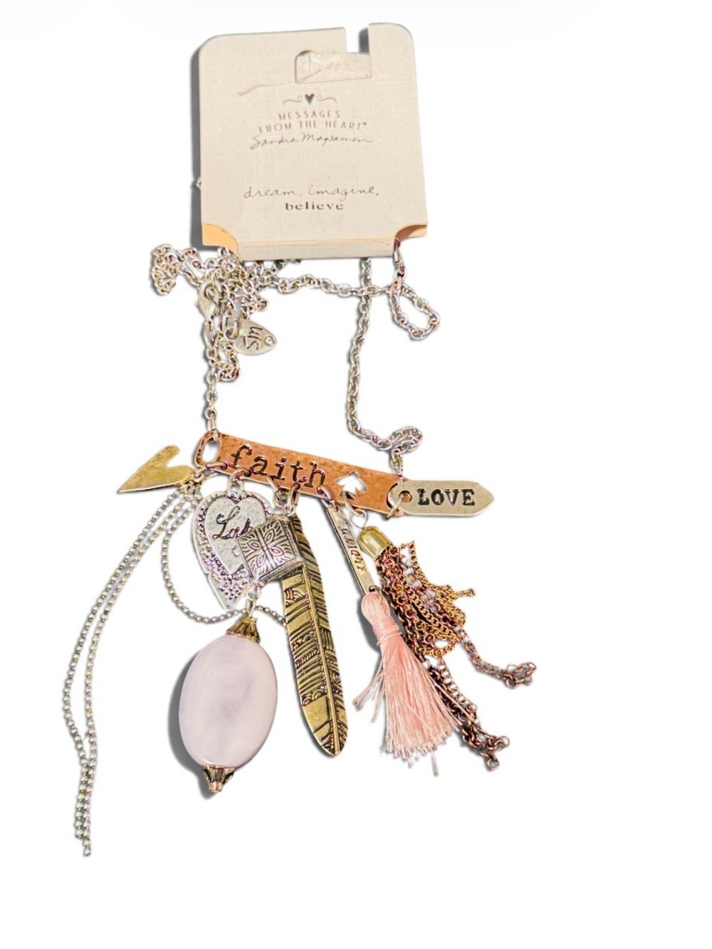 Faith & Love Pink Multi-Charm Pendant Necklace